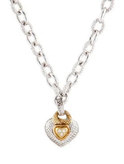 Pre-owned Judith Ripka Diamond Two-tone Heart Pendant Necklace, 22" In Multi