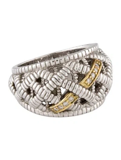 Pre-owned Judith Ripka Diamond Woven Dome Band Ring In Multicolor