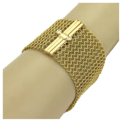 Pre-owned Judith Ripka Diamonds 18k Yellow Gold Wide Mesh Flex Bracelet