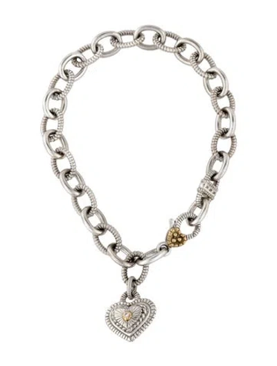 Pre-owned Judith Ripka Diiamond Heart Charm Bracelet, 6.75" In Multi