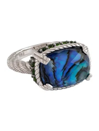 Pre-owned Judith Ripka Diopside, Abalone & Synthetic Quartz Doublet Cocktail Ring In Multicolor