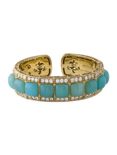 Pre-owned Judith Ripka Dyed Chalcedony & Cubic Zirconia Cuff Bracelet, 6" In Transparent