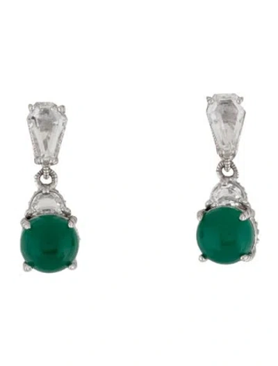 Pre-owned Judith Ripka Dyed Chalcedony & Qurtz Drop Earrings In Multi