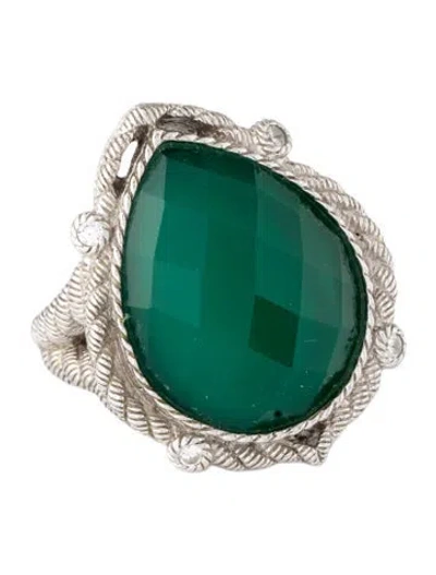 Pre-owned Judith Ripka Dyed Chalcedony, Quartz & Cubic Zirconia Cocktail Ring In Clear