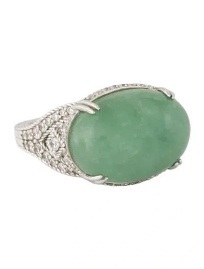 Pre-owned Judith Ripka Dyed Jadeite & Cubic Zirconia Cocktail Ring In Multi