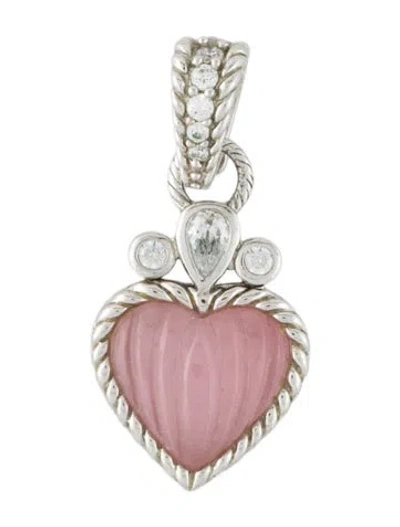 Pre-owned Judith Ripka Dyed Jadeite & Cubic Zirconia Heart Enhancer Pendant, 1.25" In Pink
