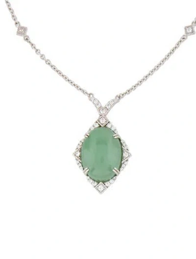 Pre-owned Judith Ripka Dyed Jadeite & Cubic Zirconia Pendant Necklace, 20" In Multi