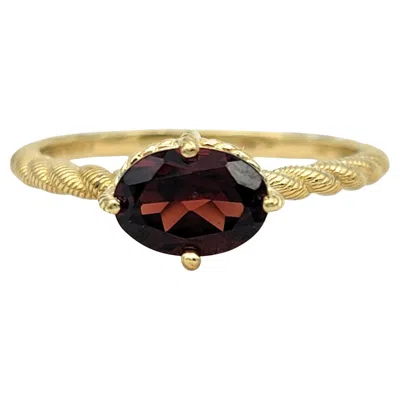 Pre-owned Judith Ripka East West Set Oval Cut Garnet Solitaire Ring 14 Karat Yellow Gold