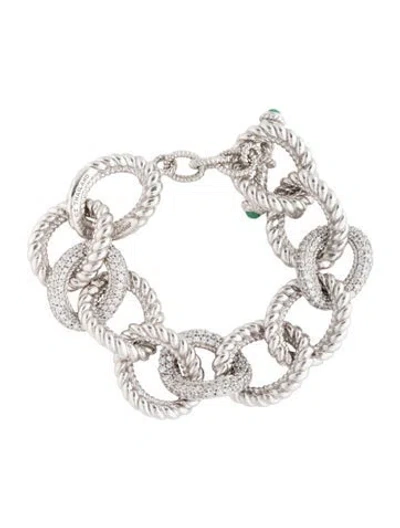 Pre-owned Judith Ripka Emerald & Cubic Zirconia Link Bracelet, 5.5" In Clear