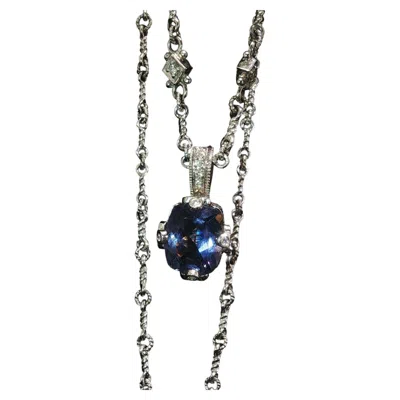 Pre-owned Judith Ripka Estate  18k White Gold Diamond Iolite Enhancer Pendant Necklace 16"