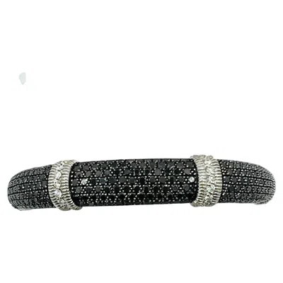 Pre-owned Judith Ripka Estate  Black And White Diamond Bangle Bracelet In 18k White Gold
