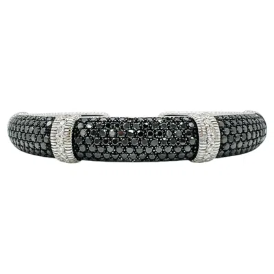 Pre-owned Judith Ripka Estate  White And Black Round Diamond Bangle Bracelet In 18k Gold