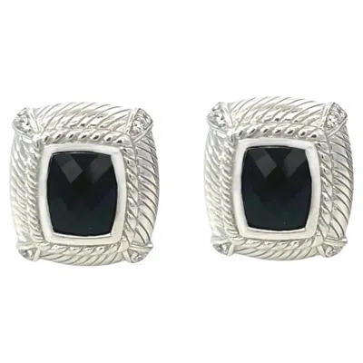 Pre-owned Judith Ripka Estate Onyx Omega Back Earrings Sterling Silver 14 Grams In Black