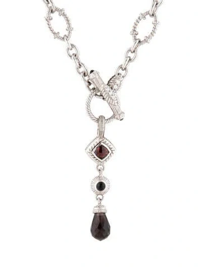 Pre-owned Judith Ripka Garnet, Onyx & Smoky Quartz Drop Pendant Necklace, 17" In Multi