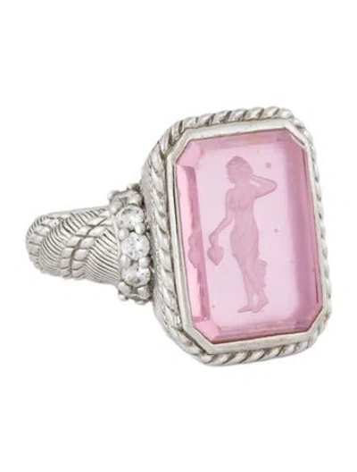 Pre-owned Judith Ripka Glass & Mother Of Pearl Doublet Intaglio Cocktail Ring In Pink