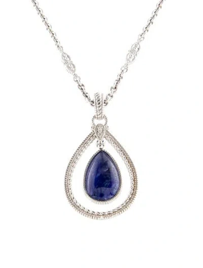 Pre-owned Judith Ripka Glass-filled Sapphire Double Teardrop Pendant Necklace, 17" In Multi