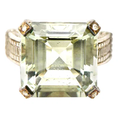 Pre-owned Judith Ripka Green Amethyst, Diamond , !8k White Gold And Sterling Silver Ring