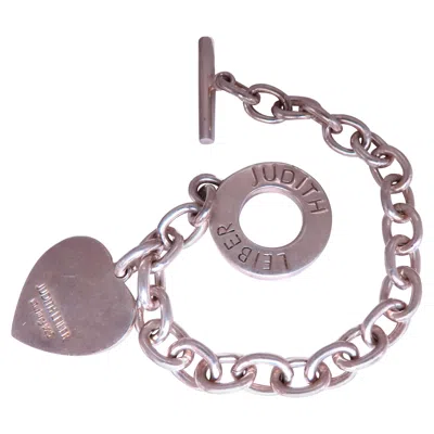Pre-owned Judith Ripka Heart Charm Toggle Silver Bracelet 925 Sterling 12443* In Multi