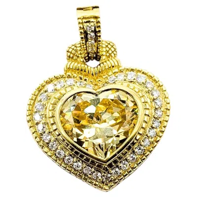 Pre-owned Judith Ripka Heart Crystal & Diamond Pendant In 18k Yellow Gold