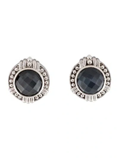 Pre-owned Judith Ripka Hematine & Quartz Doublet Earclip Earrings In Multi