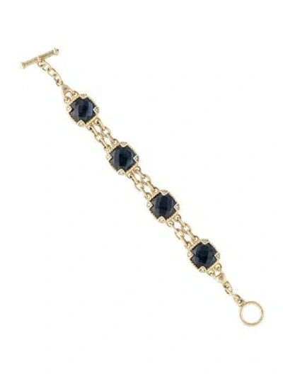 Pre-owned Judith Ripka Hematine, Quartz & Cubic Zirconia Station Bracelet, 6.5" In Clear