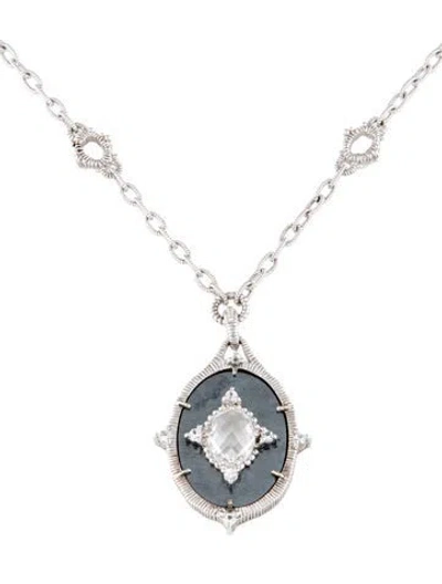 Pre-owned Judith Ripka Hematine, Quartz & Sapphire Oasis Pendant Necklace, 18.25" In Multicolor