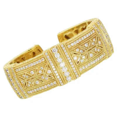 Pre-owned Judith Ripka Hinged Diamond Cuff Bracelet In 18k Yellow Gold.