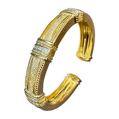 Pre-owned Judith Ripka Hinged Gold & Diamond Bangle Bracelet 18 Kt Yellow Gold 66 Gm