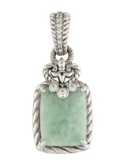 Pre-owned Judith Ripka Jadeite & Cubic Zirconia Heart Enhancer Pendant In Multi