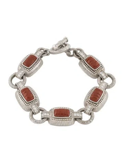 Pre-owned Judith Ripka Jasper & Cubic Zirconia Link Bracelet, 6.75" In Multicolor