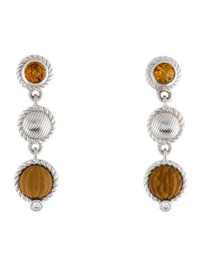 Pre-owned Judith Ripka Jasper, Citrine & Cubic Zirconia Drop Earrings In Multi