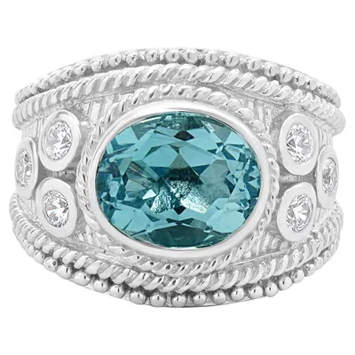 Pre-owned Judith Ripka Judtih Ripka Sterling Silver Blue Topaz And Cz Ring