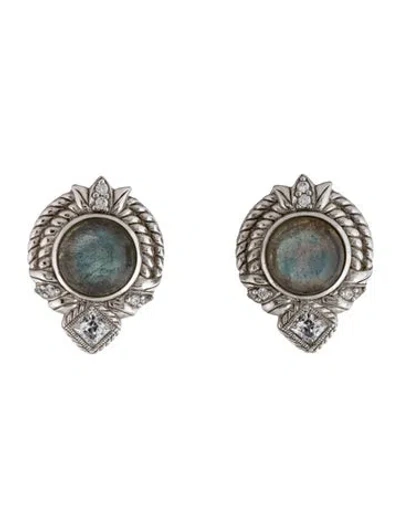 Pre-owned Judith Ripka Labradorite & Cubic Zirconia Earclip Earrings In Multicolor