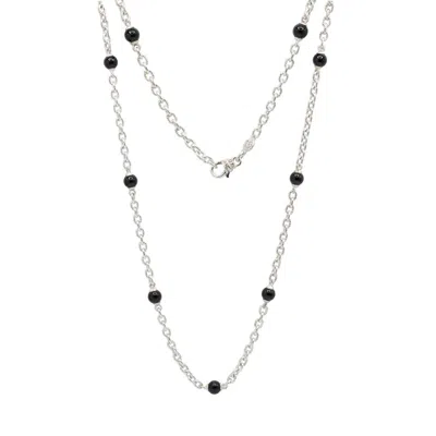 Pre-owned Judith Ripka Ladies  925 Sterling Silver Onyx Bead Link Necklace In Black