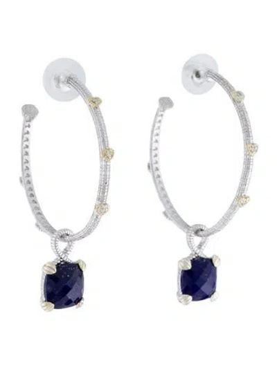 Pre-owned Judith Ripka Lapis Lazuli & Diamond Drop Hoop Earrings In Multi