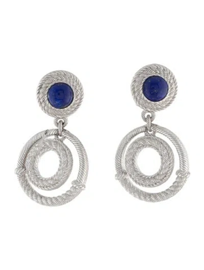 Pre-owned Judith Ripka Lapis Lazuli Earclip Drop Earrings In Multi