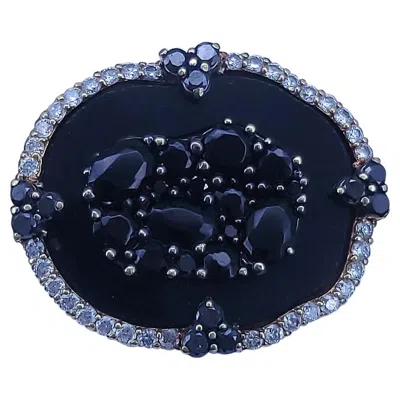 Pre-owned Judith Ripka Large Oasis Ring With White Diamond & Black Jade