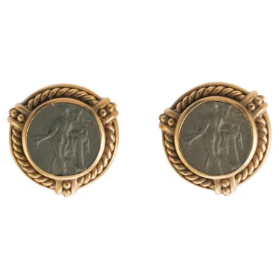 Pre-owned Judith Ripka Lava Cameo Gold Earrings In Red