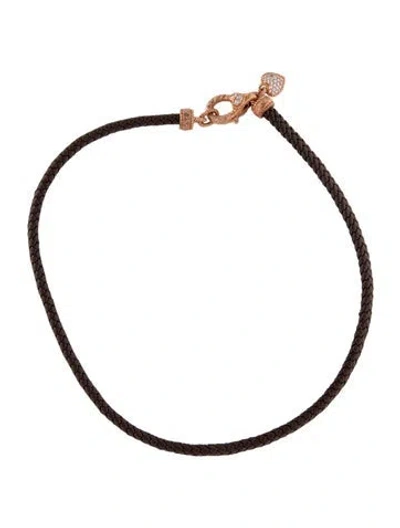 Pre-owned Judith Ripka Leather & Cubic Zirconia Collar Necklace, 17" In Brown