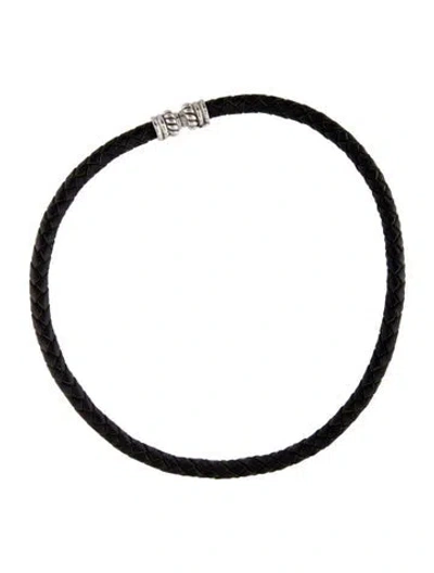 Pre-owned Judith Ripka Leather Choker Necklace, 15.5" In Black