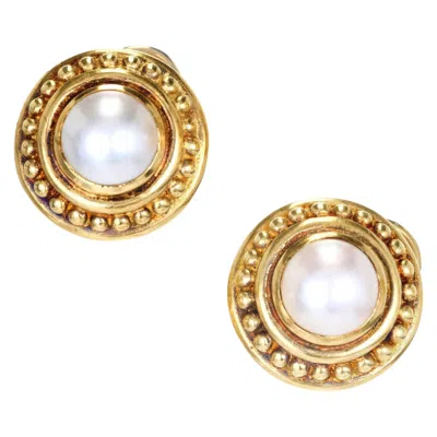 Pre-owned Judith Ripka Mabe Pearl Gold Clip Post Earrings In Multi