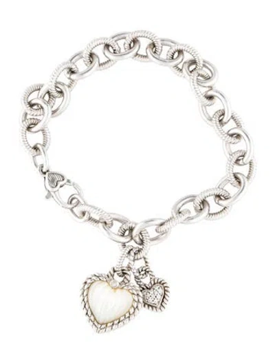 Pre-owned Judith Ripka Mother Of Pearl & Cubic Zirconia Charm Bracelet, 7.5" In White