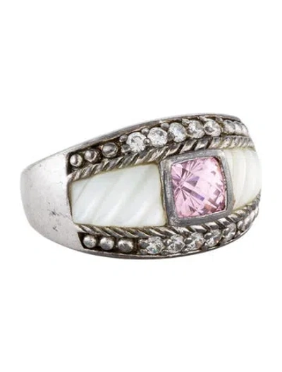 Pre-owned Judith Ripka Mother Of Pearl & Cubic Zirconia Cocktail Ring In Multicolor