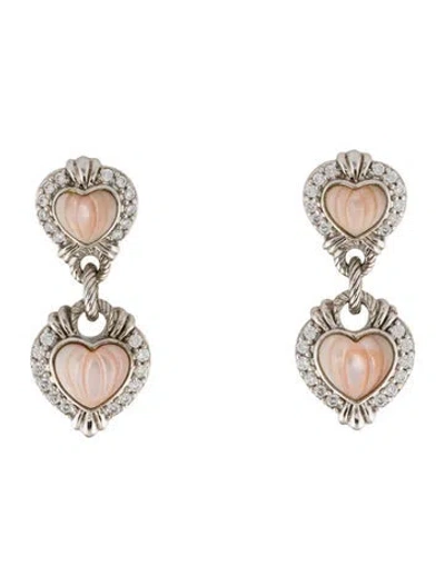Pre-owned Judith Ripka Mother Of Pearl & Cubic Zirconia Drop Earrings In Pink