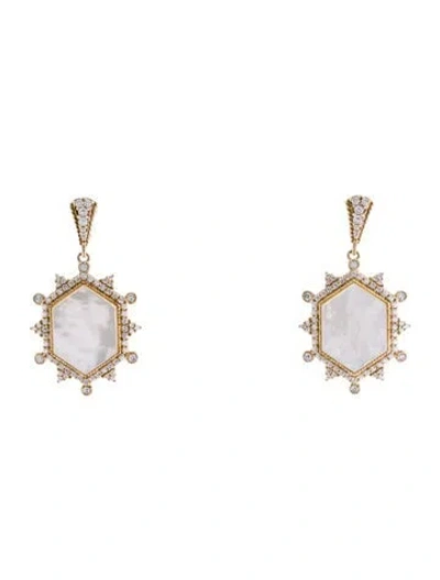 Pre-owned Judith Ripka Mother Of Pearl & Cubic Zirconia Drop Earrings In White