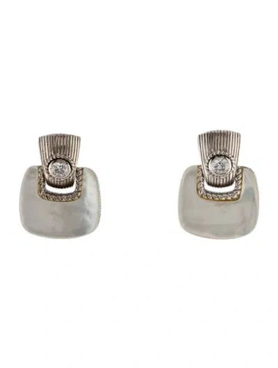 Pre-owned Judith Ripka Mother Of Pearl & Cubic Zirconia Earlip Earrings In Multi