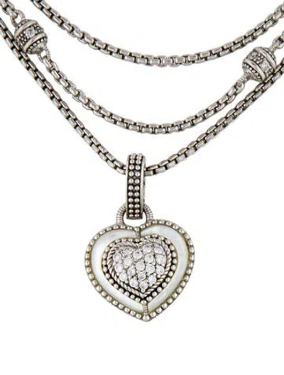 Pre-owned Judith Ripka Mother Of Pearl & Cubic Zirconia Heart Necklace, 18.25" In Multi