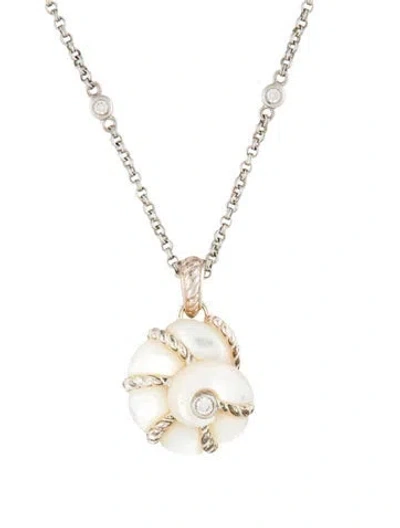 Pre-owned Judith Ripka Mother Of Pearl & Cubic Zirconia Pendant Necklace, 17.5" In White