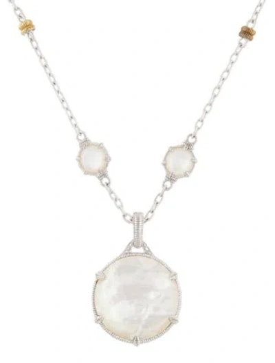 Pre-owned Judith Ripka Mother Of Pearl & Quartz Doublet & Cubic Zirconia Pendant Necklace, 17" In Multi