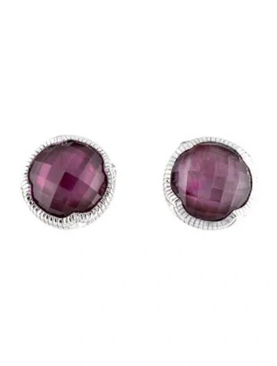 Pre-owned Judith Ripka Mother Of Pearl & Synthetic Sapphire Eclipse Stud Earrings In Multicolor